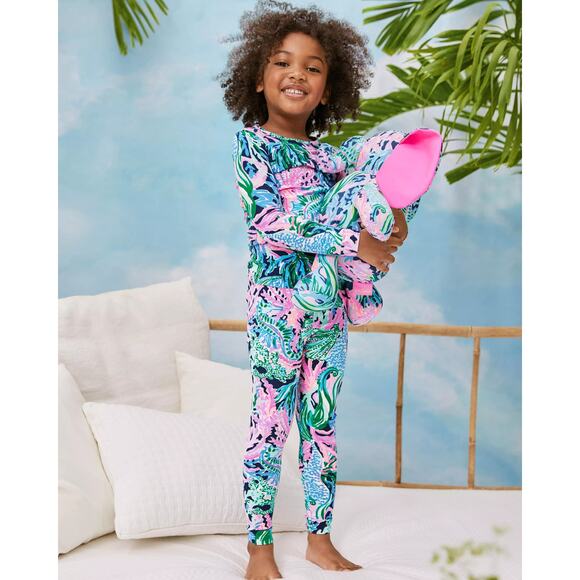 Lilly Pulitzer Minnie Elephant Plush Stuffed Animal, Pink Gecko Green Print - Picture 5 of 5